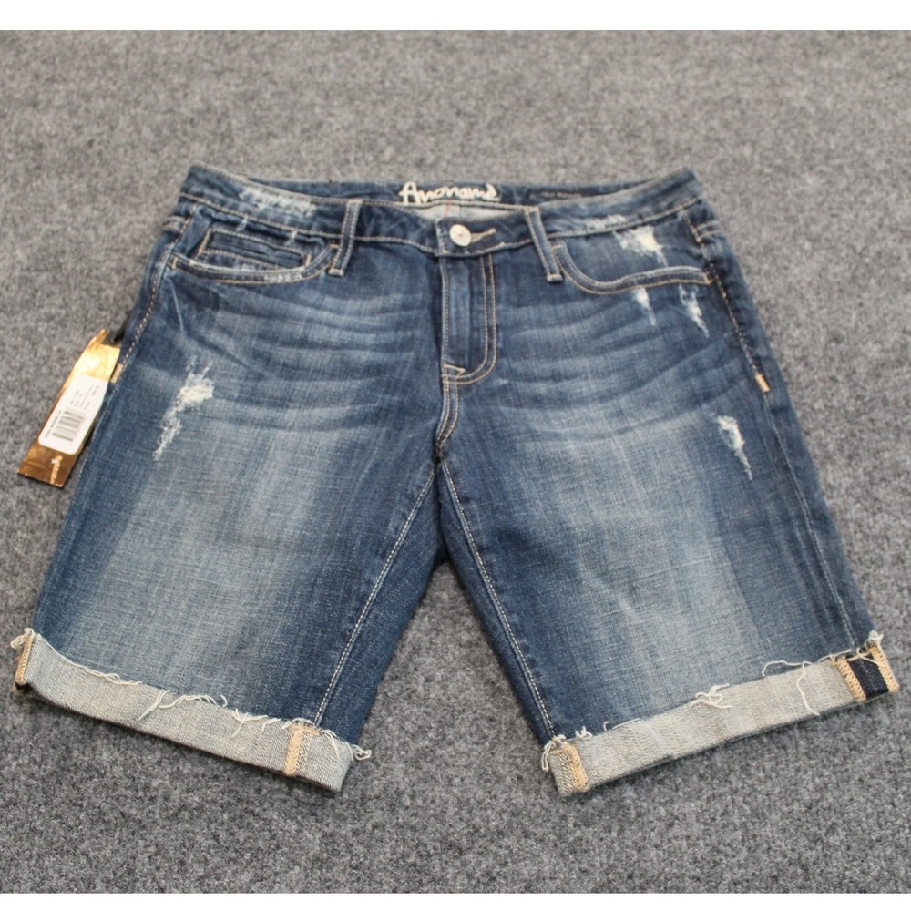 NWT‎ Anoname Heidi Bermuda Denim Shorts Cuffed Distressed Details Womens Size 28